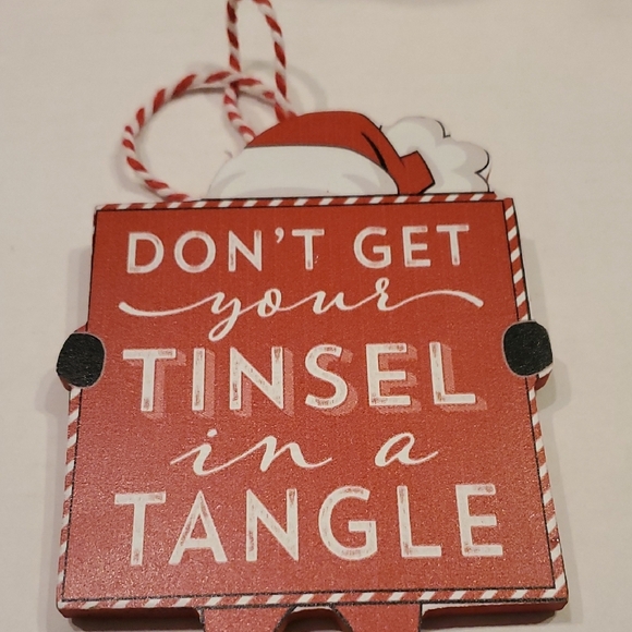 Hallmark Wooden Christmas Santa Tinsel in a Tangle Holiday Sign - Picture 4 of 4